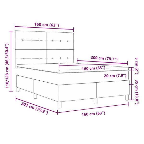 vidaXL LED Box Spring Bed with Mattress Pink 160 x 200 cm Velvet