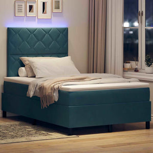 vidaXL LED Box Spring Bed with Headboard Dark Blue 120 x 200 cm Velvet