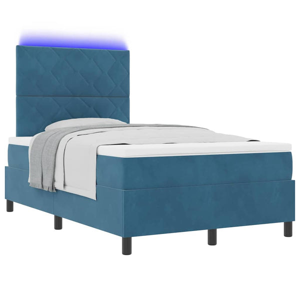 vidaXL LED Box Spring Bed with Headboard Dark Blue 120 x 200 cm Velvet