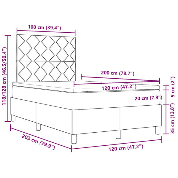 vidaXL LED Box Spring Bed with Headboard Dark Blue 120 x 200 cm Velvet