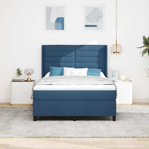 vidaXL LED Box Spring Bed with Headboard Blue 140 x 190 cm Fabric