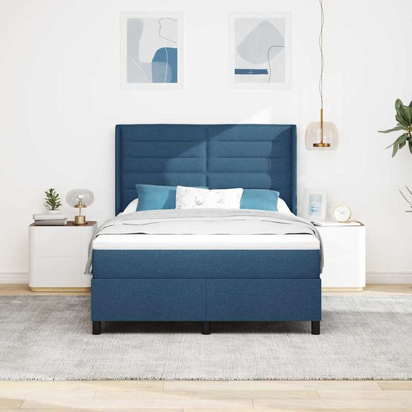 vidaXL LED Box Spring Bed with Headboard Blue 140 x 190 cm Fabric