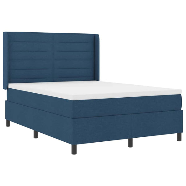 vidaXL LED Box Spring Bed with Headboard Blue 140 x 190 cm Fabric