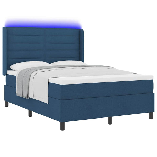 vidaXL LED Box Spring Bed with Headboard Blue 140 x 190 cm Fabric