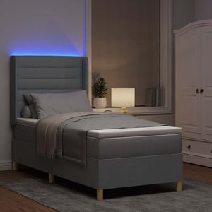 vidaXL Box Spring Bed with LED Light Strips Light Gray 80 x 200 cm Fabric