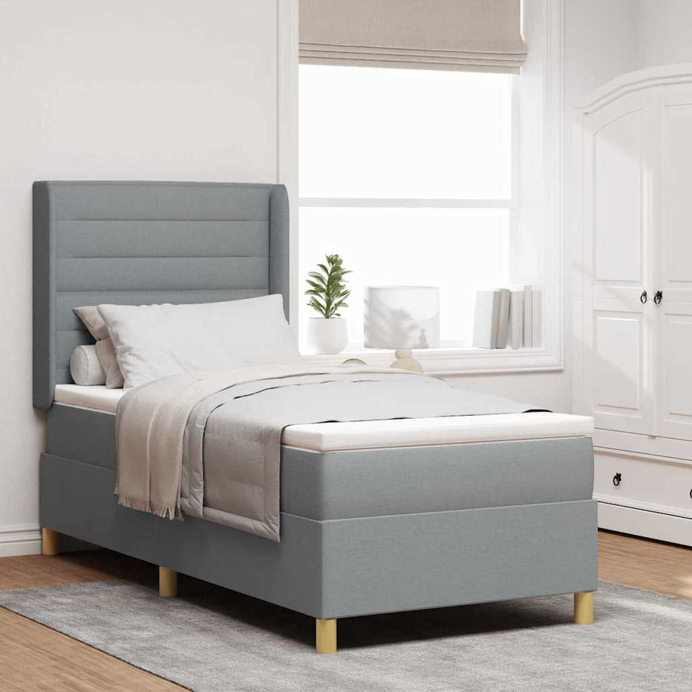 vidaXL Box Spring Bed with LED Light Strips Light Gray 80 x 200 cm Fabric