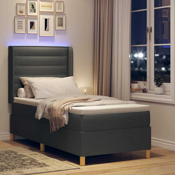 vidaXL Fabric Box Spring Bed with LED Strips Grey 80 x 200 cm