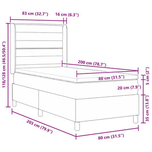 vidaXL Fabric Box Spring Bed with LED Strips Grey 80 x 200 cm