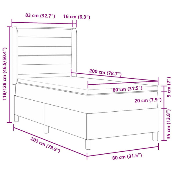 vidaXL Fabric Box Spring Bed with LED Strips Grey 80 x 200 cm