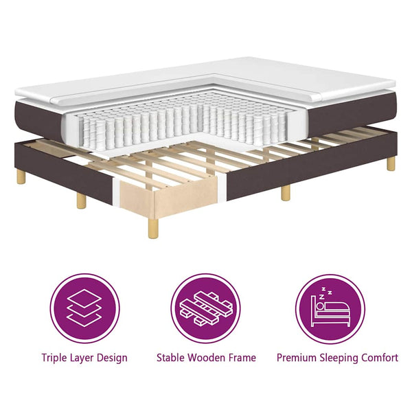 vidaXL Fabric Box Spring Bed with LED Light Strips Brown 80 x 200 cm