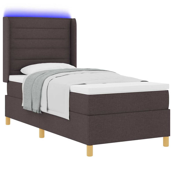 vidaXL Fabric Box Spring Bed with LED Light Strips Brown 80 x 200 cm