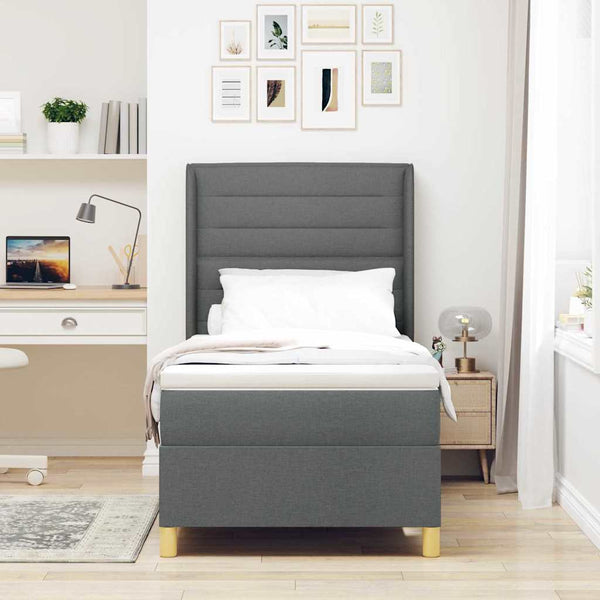 vidaXL Box Spring Bed with LED Strips Grey 90 x 190 cm Fabric