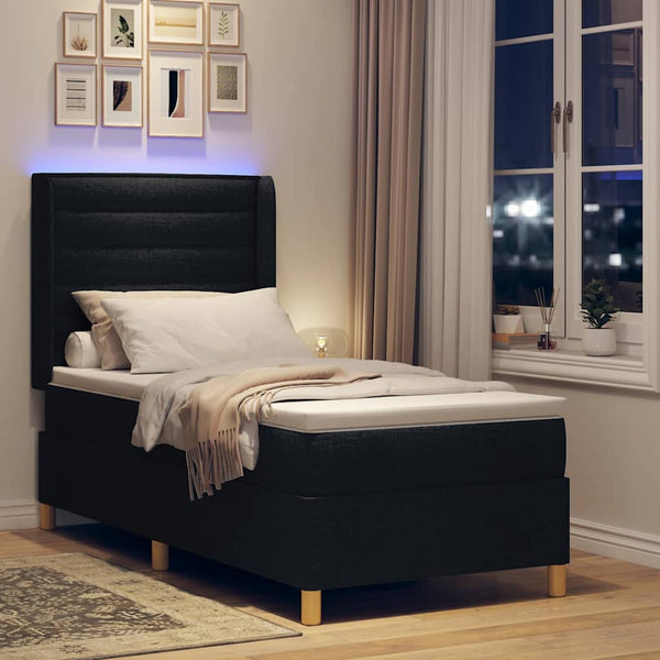 vidaXL Fabric Box Spring Bed with LED Strips Black 90 x 190 cm