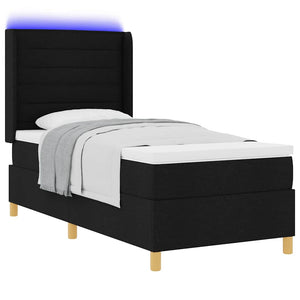 vidaXL Fabric Box Spring Bed with LED Strips Black 90 x 190 cm