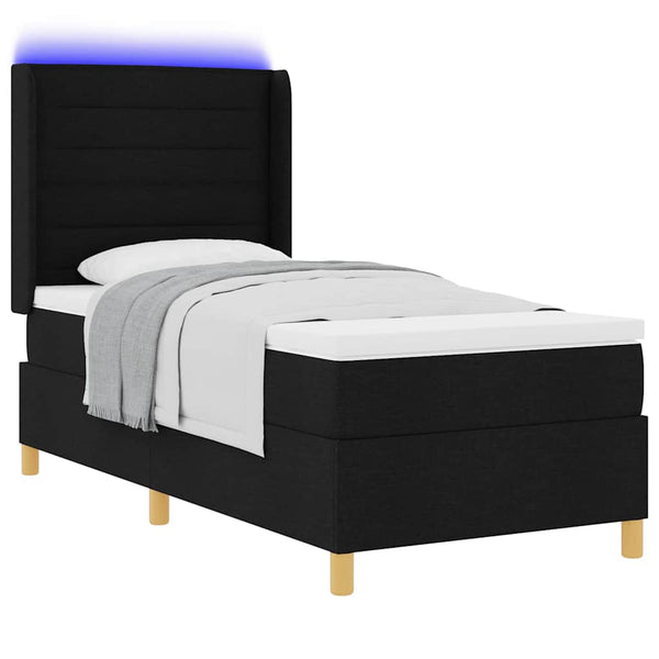vidaXL Fabric Box Spring Bed with LED Strips Black 90 x 190 cm