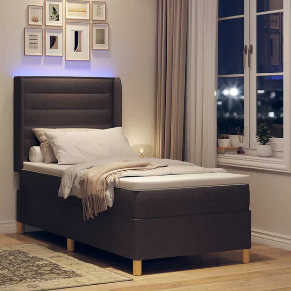 vidaXL Fabric Box Spring Bed with LED Strips Brown 90 x 190 cm