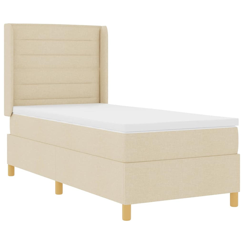 vidaXL Box Spring Bed with LED Light Strips Cream 90 x 190 cm Fabric