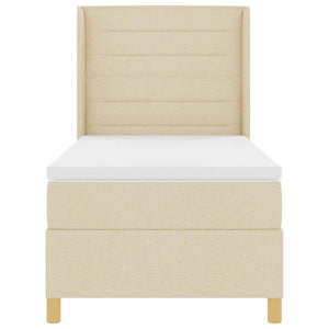 vidaXL Box Spring Bed with LED Light Strips Cream 90 x 190 cm Fabric