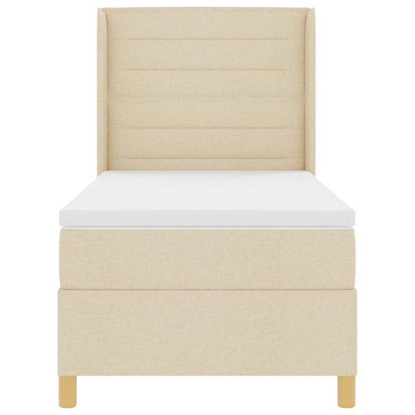 vidaXL Box Spring Bed with LED Light Strips Cream 90 x 190 cm Fabric
