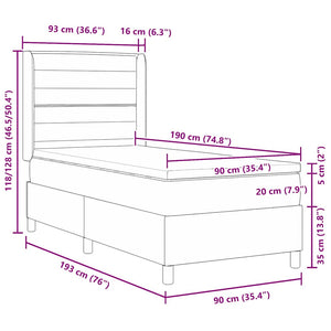 vidaXL Box Spring Bed with LED Light Strips Cream 90 x 190 cm Fabric