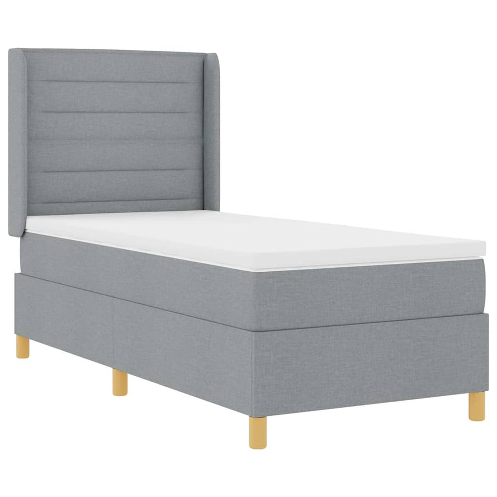 vidaXL Box Spring Bed with LED Light Strips Light Gray 90 x 200 cm Fabric