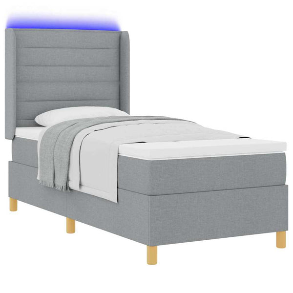 vidaXL Box Spring Bed with LED Light Strips Light Gray 90 x 200 cm Fabric
