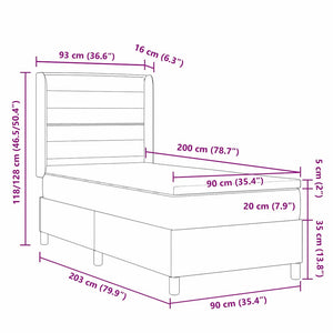 vidaXL Box Spring Bed with Pillows and Headboard Grey 90 x 200 cm Fabric