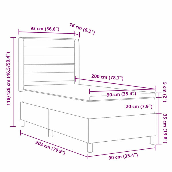 vidaXL Box Spring Bed with Pillows and Headboard Grey 90 x 200 cm Fabric