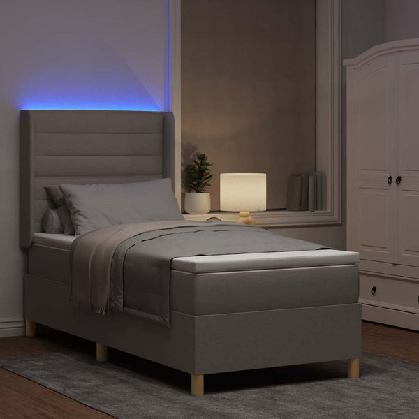vidaXL Box Spring Bed with LED Light Strips Taupe 90 x 200 cm Fabric