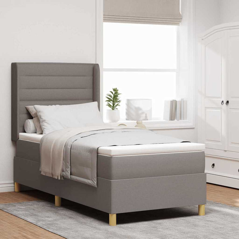 vidaXL Box Spring Bed with LED Light Strips Taupe 90 x 200 cm Fabric