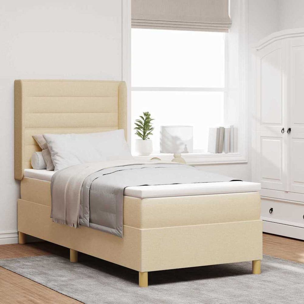 vidaXL Box Spring Bed with LED Light Strips Cream 90 x 200 cm Fabric
