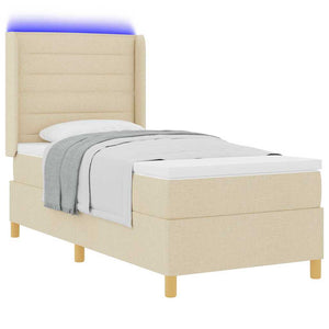 vidaXL Box Spring Bed with LED Light Strips Cream 90 x 200 cm Fabric