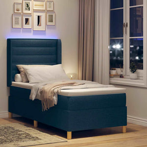 vidaXL Box Spring Bed with LED Light Strips Blue 90 x 200 cm Fabric