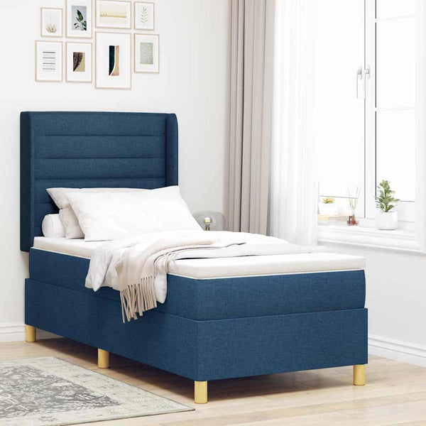vidaXL Box Spring Bed with LED Light Strips Blue 90 x 200 cm Fabric