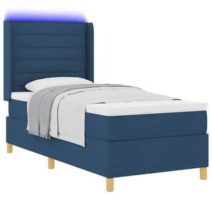 vidaXL Box Spring Bed with LED Light Strips Blue 90 x 200 cm Fabric