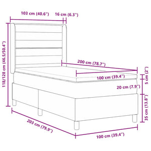 vidaXL Box Spring Bed with LED Strip Lights Grey 100 x 200 cm Fabric