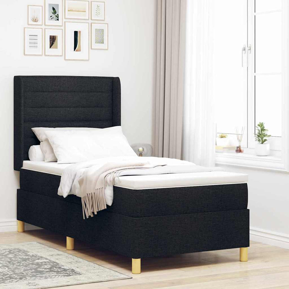 vidaXL Box Spring Bed with LED Light Strips Black 100 x 200 cm Fabric