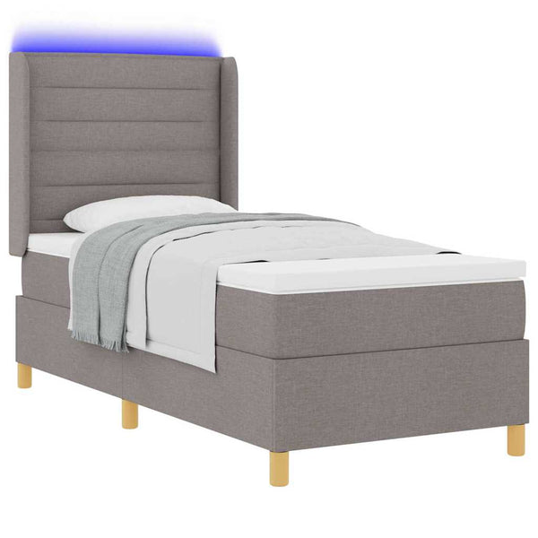 vidaXL Box Spring Bed with LED Light Strips Taupe 100 x 200 cm Fabric