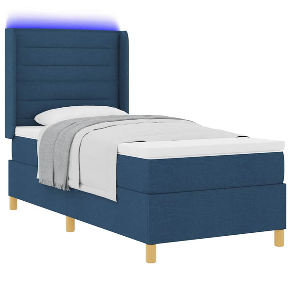 vidaXL Box Spring Bed with LED Strips Blue 100 x 200 cm Fabric