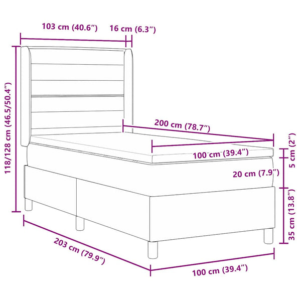 vidaXL Box Spring Bed with LED Strips Blue 100 x 200 cm Fabric