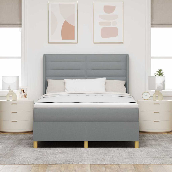 vidaXL Fabric Divan Bed with LED Light Strips Light Grey 140 x 190 cm