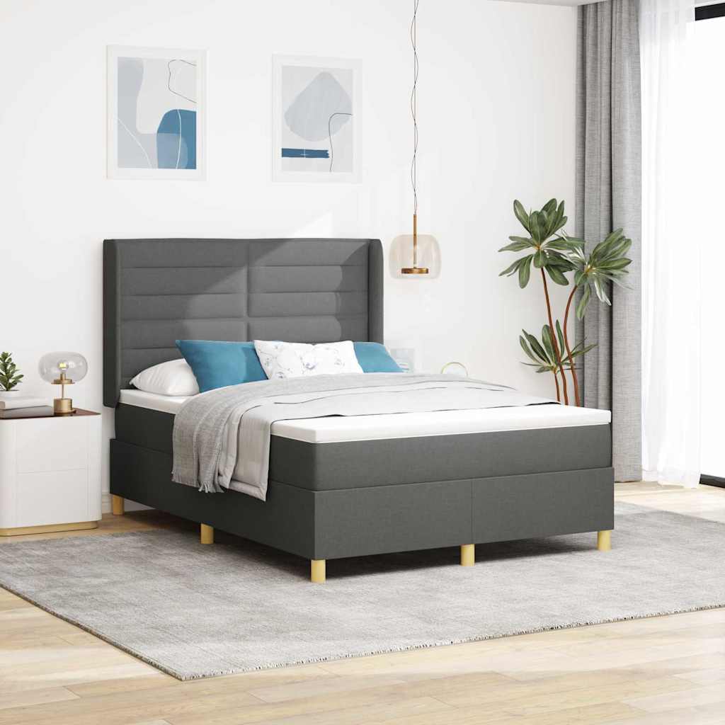vidaXL Box Spring Bed with LED Strip Lights Grey 140 x 190 cm Fabric