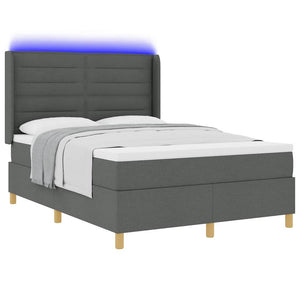 vidaXL Box Spring Bed with LED Strip Lights Grey 140 x 190 cm Fabric