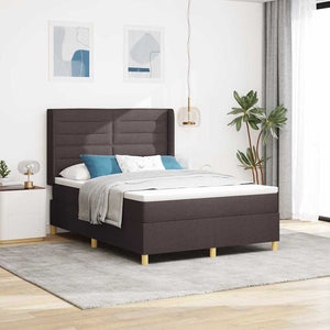 vidaXL Fabric Box Spring Bed with LED Strips Brown 140 x 190 cm