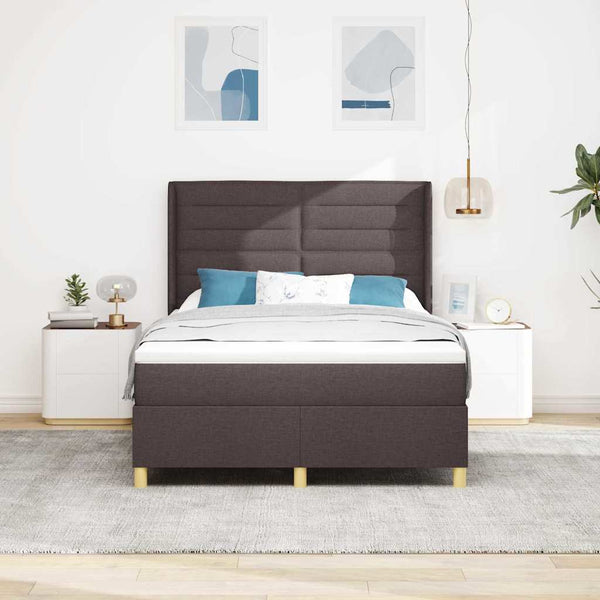 vidaXL Fabric Box Spring Bed with LED Strips Brown 140 x 190 cm