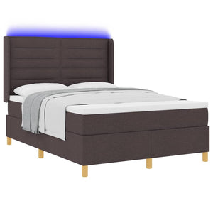 vidaXL Fabric Box Spring Bed with LED Strips Brown 140 x 190 cm