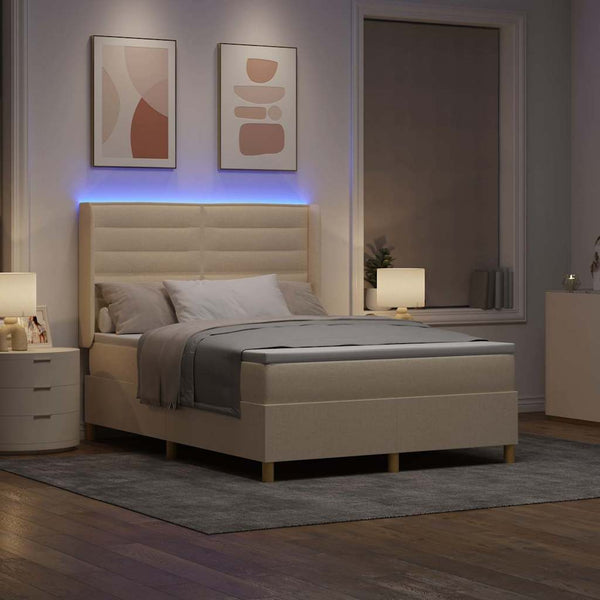 vidaXL Box Spring Bed with LED Strip Lights Cream 140 x 190 cm Fabric