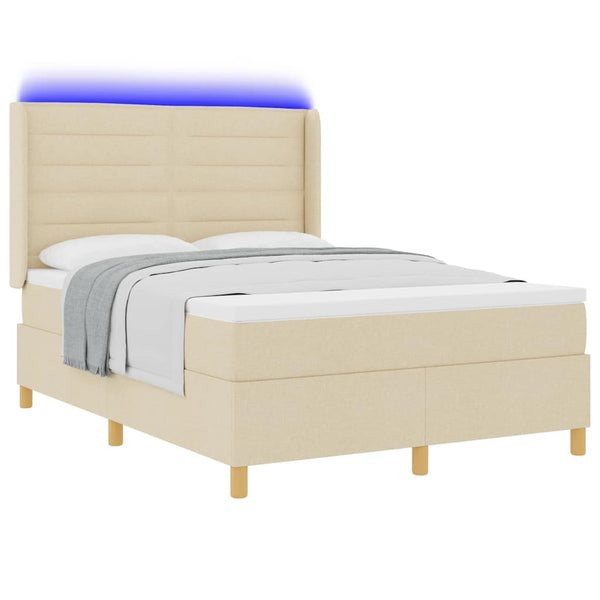 vidaXL Box Spring Bed with LED Strip Lights Cream 140 x 190 cm Fabric