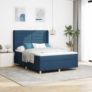 vidaXL Box Spring Bed with LED Light Strips Blue 140 x 190 cm Fabric