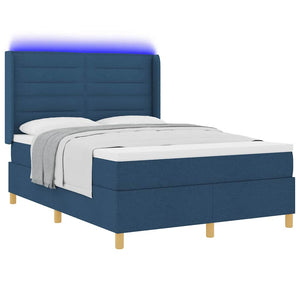 vidaXL Box Spring Bed with LED Light Strips Blue 140 x 190 cm Fabric